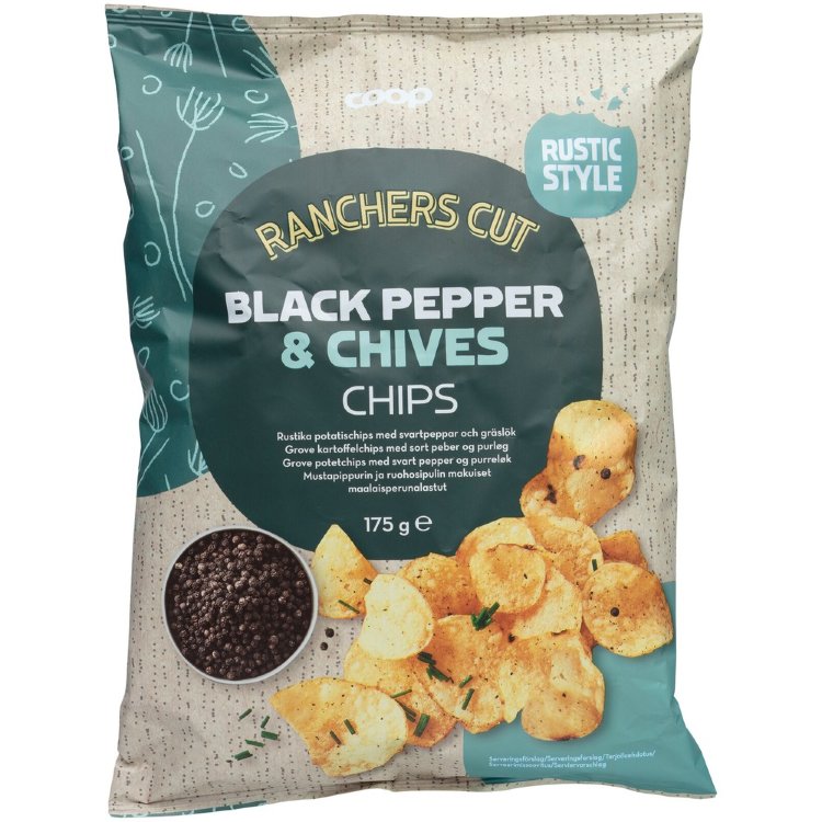 Coop Country Style Potato Chips Black Pepper & Chives 175 g