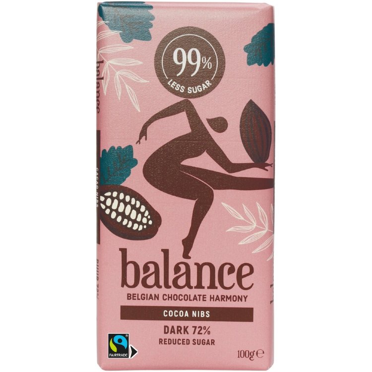 Balance Dark Chocolate With Cocoa Nibs, Contains Sweetener 100 g