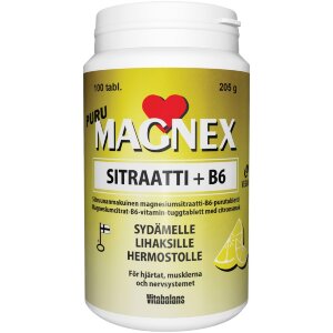Magnex Citrate 375 mg + B6 chewable 100 tabs/205g., domestic, lemon-flavored magnesium citrate-B6 vitamin chewable tablet, Vitabalans