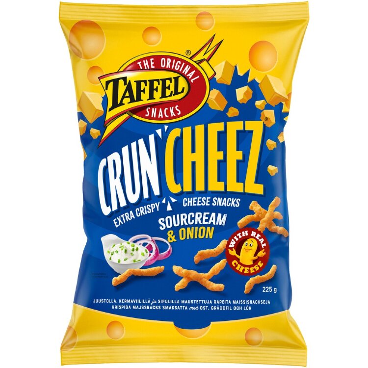 Taffel CrunCheez Sourcream & Onion Flavored Cheese Snacks 225g