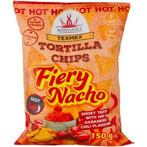 Poppamies Texmex Tortilla Chips Fiery Nacho Habanero Chili Flavored Corn Chips 150g