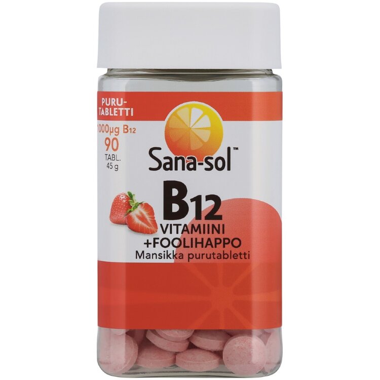Sana-sol B12 Vitamin 1000µg+Folic Acid Strawberry Chewable Tablet Dietary Supplement 90tabl/45g