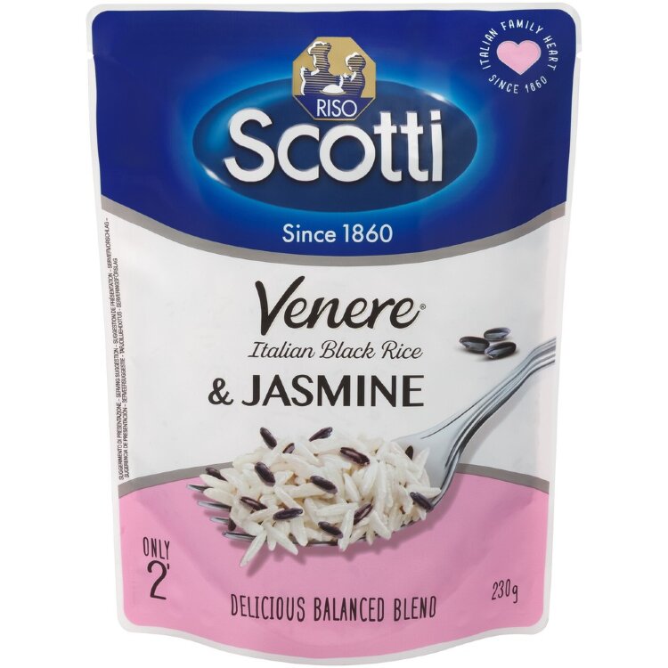 Riso Scotti Parboiled Jasmine Rice and Parboiled Black Venere Whole Grain Rice 230 g