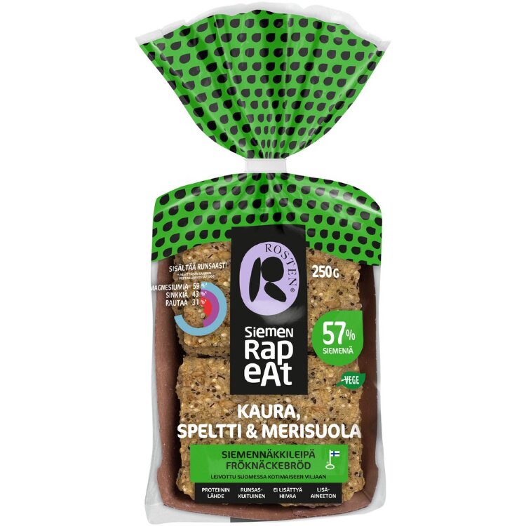 Leipomo Rosten Oats, Spelt & Sea Salt Seed Crispbread 12pcs 250g