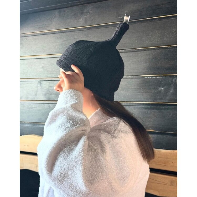 Saunia Sauna Hat, Black, Linen Terry