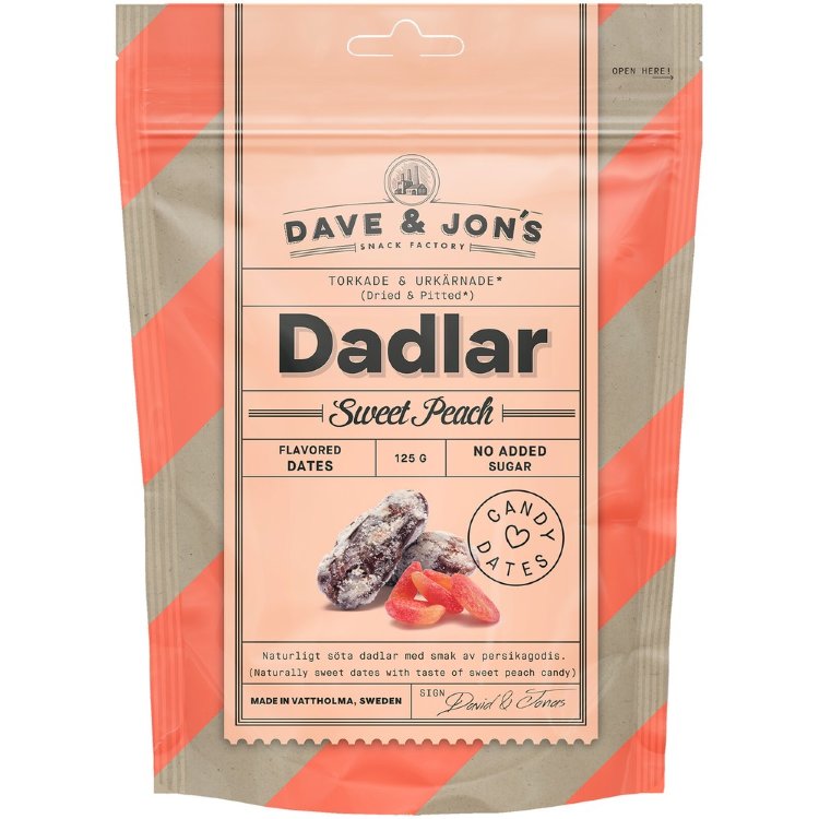 Dave & Jon´s Peach-Caramel Flavored Pitted Dates, 125 g
