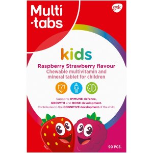 Multi-tabs Kids Multivitamin Raspberry-Strawberry, Multivitamin and Mineral Tablet for Children, 90 Chewable Tablets