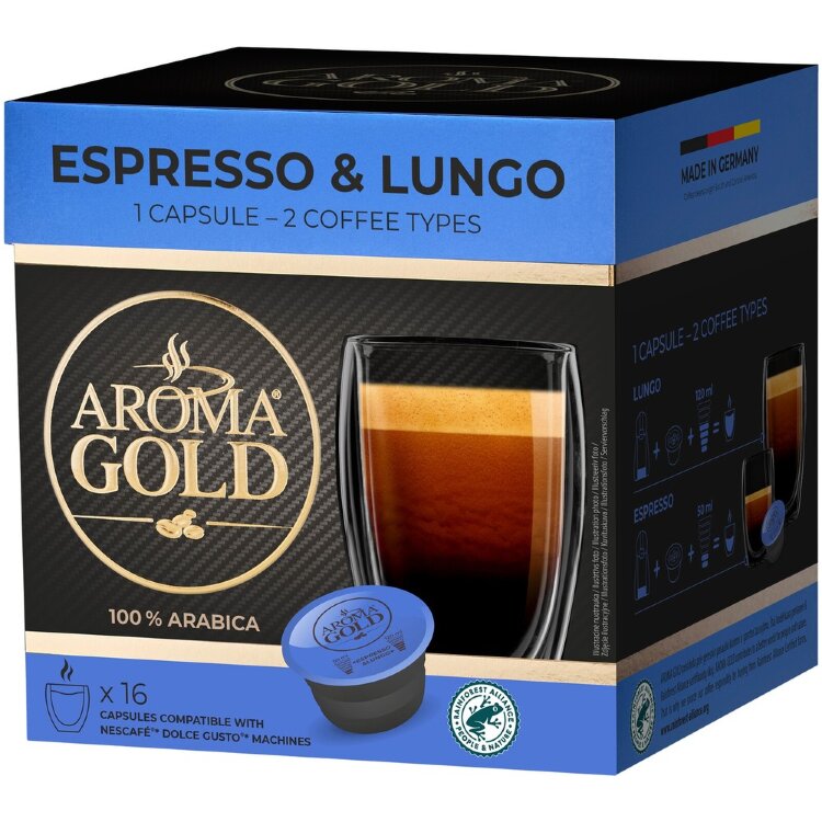 Aroma Gold espresso&lungo coffee capsules 16pcs
