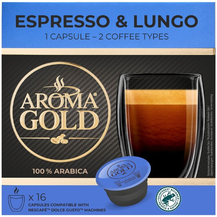 Aroma Gold espresso&lungo coffee capsules 16pcs