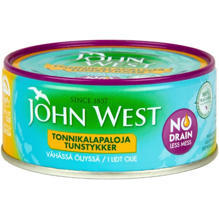 John West NoDrain Juicy Tuna Pieces Pre-Drained In Light Sunflower Oil 120g