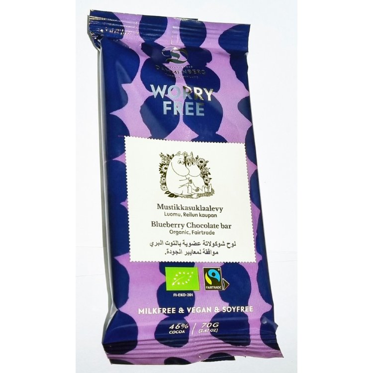 Dammenberg Moomin Organic Vegan, Soy-Free Blueberry Chocolate Bar 70g