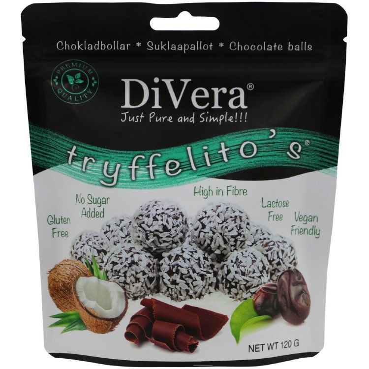 DiVera Just Pure And Simple!!! Tryffelito's Chocolate Balls. Vegan, Gluten-Free, High-Fiber 120g