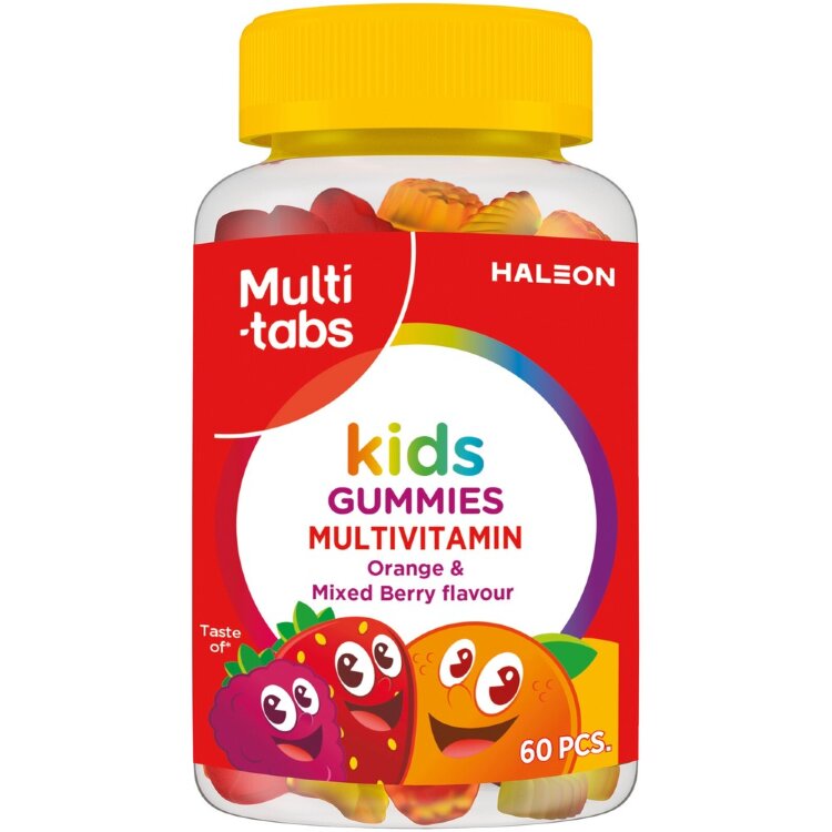 Multi-tabs Kids Gummies Multivitamin, Soft Orange and Berry Flavored, Sugar-Free Chewable Multivitamin Preparation, 60 pcs