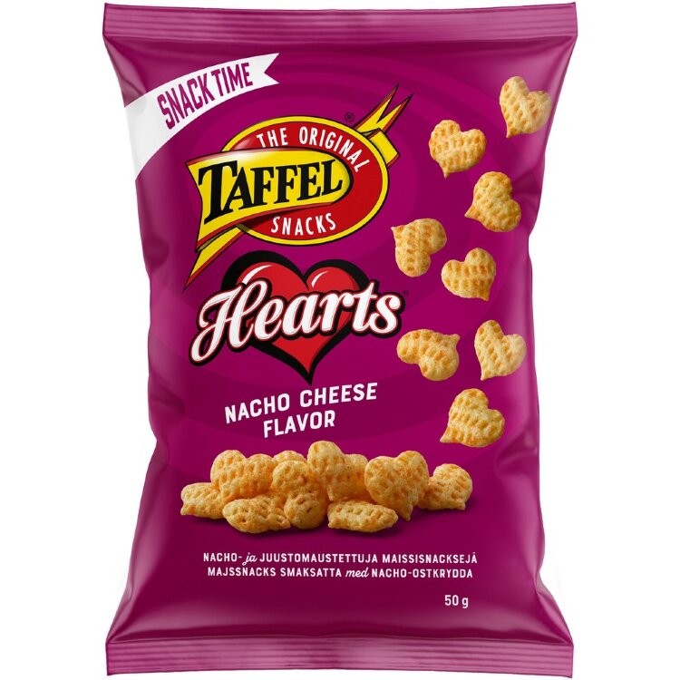 Taffel Hearts Nacho Cheese Seasoned Corn Chips 50g