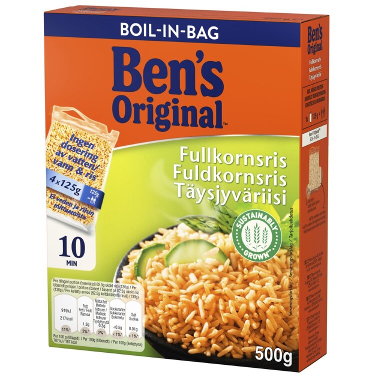 Ben's Original Whole Grain Rice in Cooking Bags 4x125g