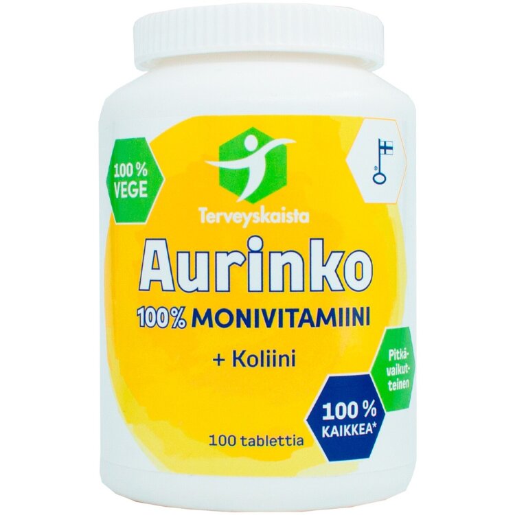 Terveyskaista Aurinko100% Multivitamin + Choline 100 tabs.