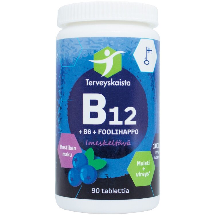 Terveyskaista B12+B6+Folic Acid, Chewable (Blueberry) 90 Tabs.
