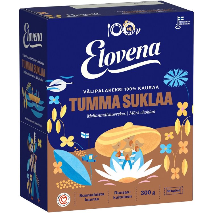 Elovena 10x30g Dark Chocolate Whole Grain Snack Biscuit 100% Oats