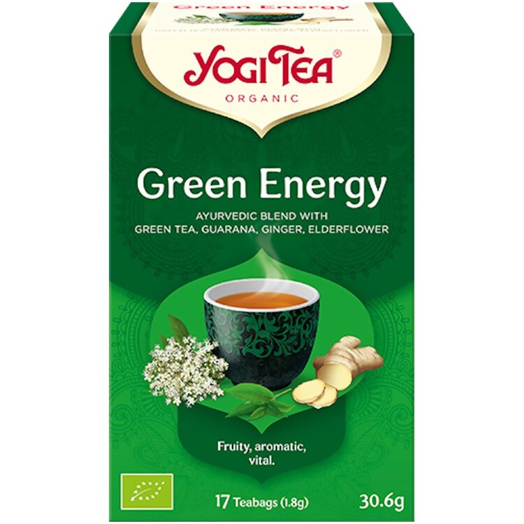 Yogi Tea Organic Green Energy Green Herb-Guarana-Kombucha Spiced Tea Ayurvedic 17x1.8g