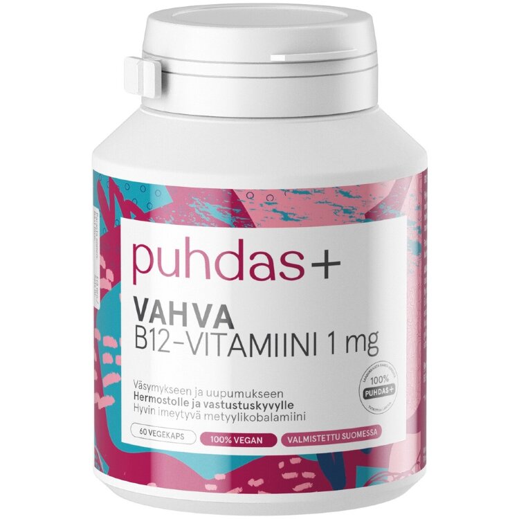 Puhdas+ Strong B-12 Vitamin 1 mg 60 Veggie Capsules