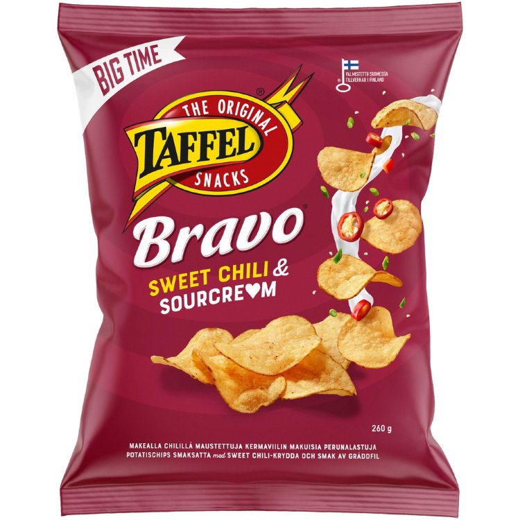 Taffel Bravo sourcream & sweet chili flavored chips 260g