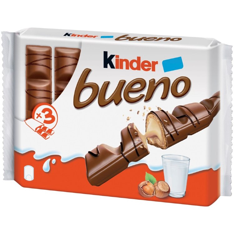 Kinder Bueno 3-pack milk chocolate coated wafer with milky hazelnut filling x 43g