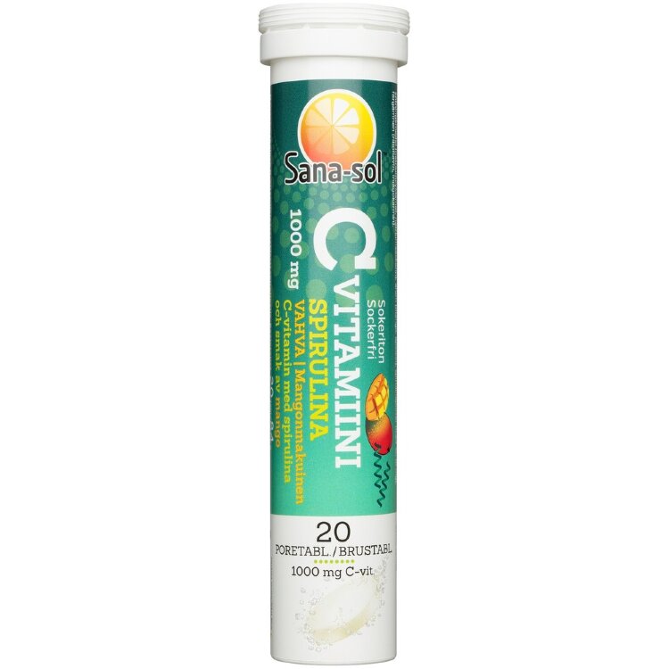 Sana-sol C-vitamin Spirulina 1000mg Sugar-free Mango-flavored C-vitamin Effervescent Tablet 20 Effervescent Tablets