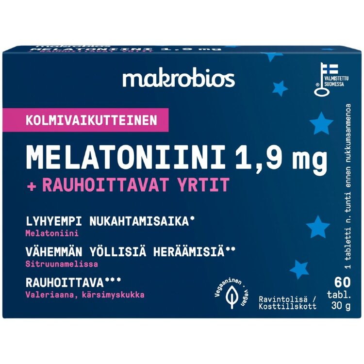 Makrobios Tri-Action Melatonin 1.9mg + Calming Herbs 60 Tablets 30g