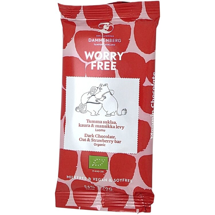 Dammenberg Moomin 56% Organic Oat-Strawberry Dark Chocolate Bar 70g