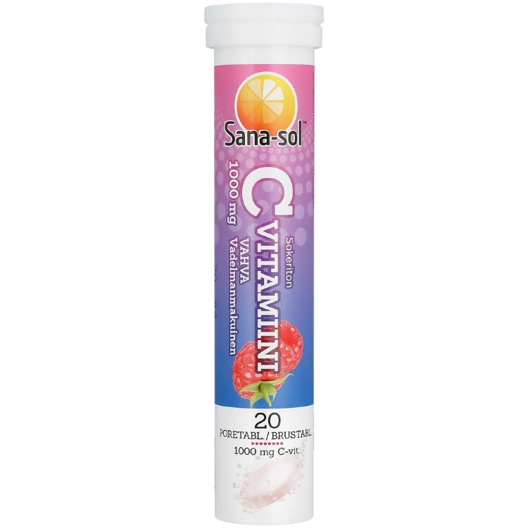 Sana-sol 1000mg Vitamin C Strong Raspberry Flavor 20 Effervescent Tablets