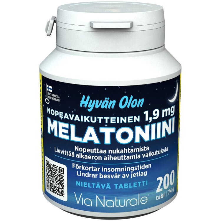Hyvän Olon Fast-Acting Melatonin 1.9 mg 200 tablets Via Naturale