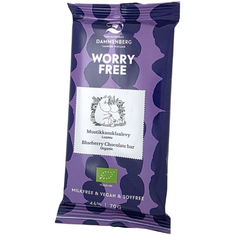 Dammenberg Moomin Organic Vegan, Soy-Free Blueberry Chocolate Bar 70g