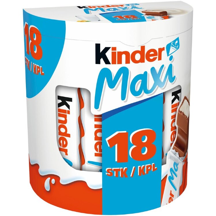 Kinder Maxi Chocolate Bar Made Of Milk Chocolate With Milk Filling 378g (18pcs)