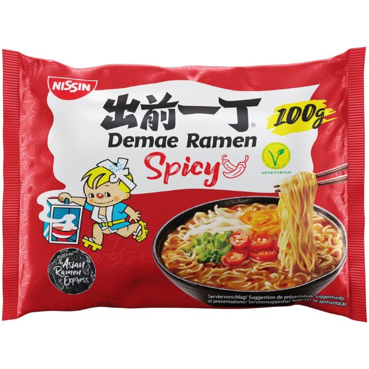 Nissin Demae Ramen Japanese Style Instant Noodle Soup, Spicy Flavored 100g