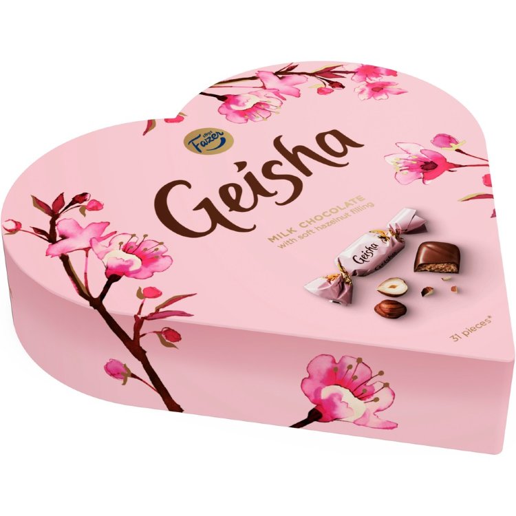 Fazer Geisha Heart Hazelnut Nougat Chocolate Praline 225g