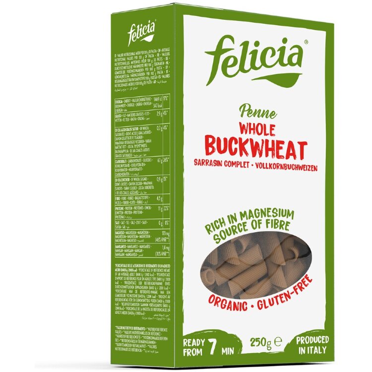 Felicia Organic 250g Penne Pasta Macaroni Made From Buckwheat Flour Organic, Gluten-Free