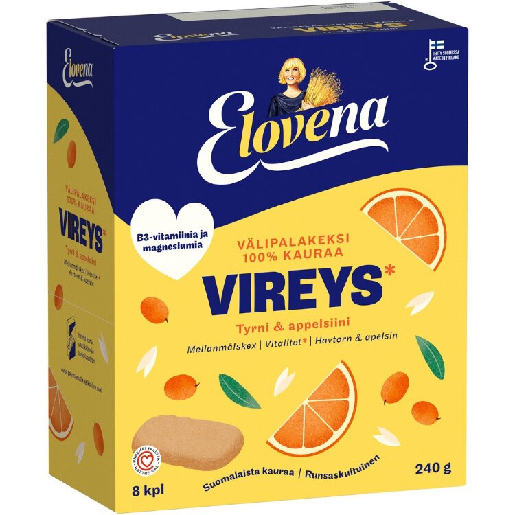 Elovena Love 8x30g vitality sea buckthorn & orange whole grain snack cookie