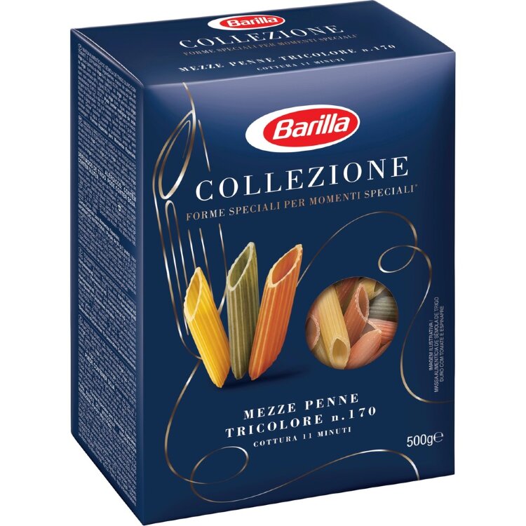 Barilla Collezione Mezze Penne Tricolore n.170 Durum Wheat Pasta with Tomato and Spinach 500g