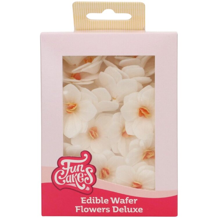 FunCakes Edible Waffle Flowers, White Hydrangea 18 pcs