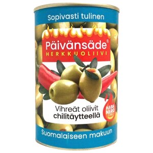 Päivänsäde Snack Olive Green Olives Filled With Chili Pitted 300g/130g
