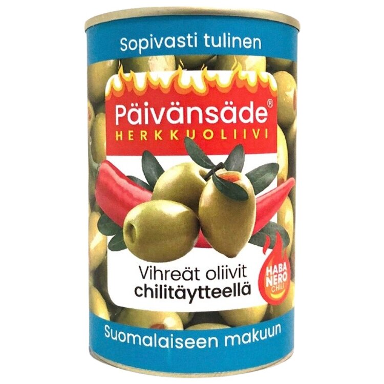 Päivänsäde Herkkuoliivi vihreät oliivit chilitäytteellä kivetön 300g/130g