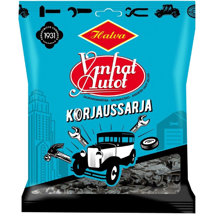 Halva Old Cars Repair Set Salmiak Candies 120 g