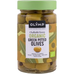 Olymp 300/150g Green Pitted Olive In Brine Organic