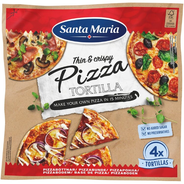 Santa Maria Pizza Tortilla pizzapohja 4 kpl 280 g