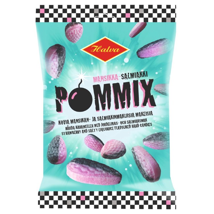 Halva Pommix Hard Strawberry and Salmiak Flavored Candies 100 g
