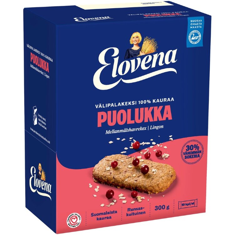 Elovena 10X30g oat-lingonberry whole grain snack biscuit 100% oats