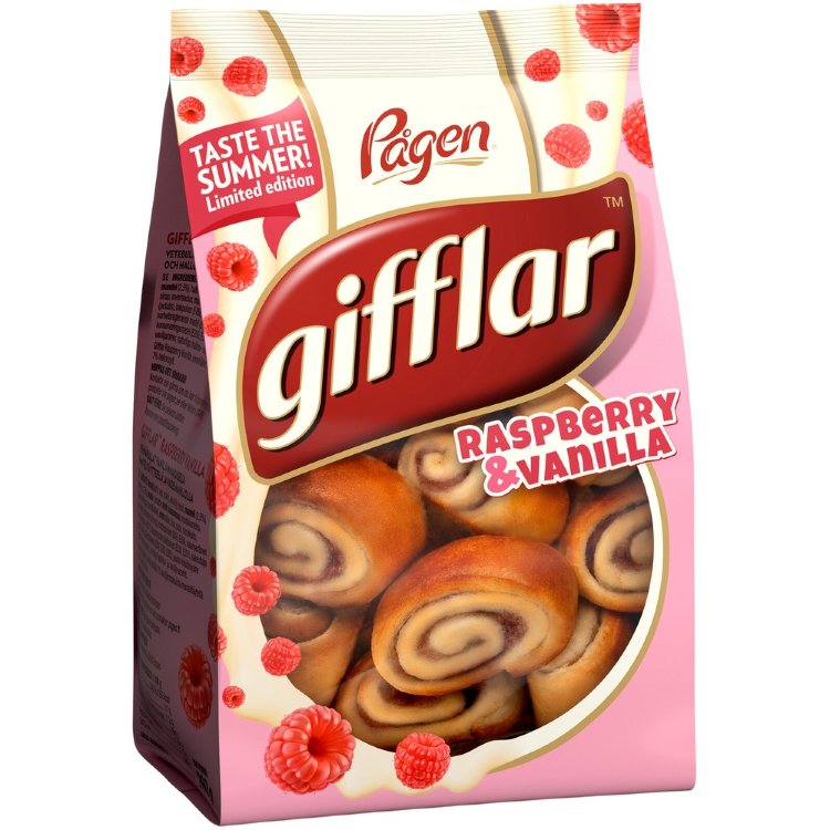 Pågen Gifflar Raspberry & Vanilla Small Wheat Buns with Raspberry Vanilla Filling 260g