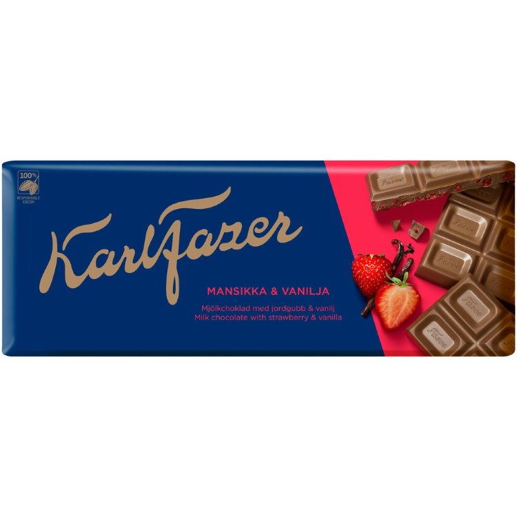 Karl Fazer Strawberry and Vanilla Chocolate Bar 190g
