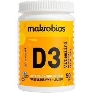 Makrobios D3-vitamin 50 mcg 150 chewable tablets 53g