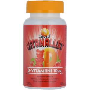 Sana-sol Vitanallet Vitamin D 10µg Strawberry/Raspberry 60 pcs